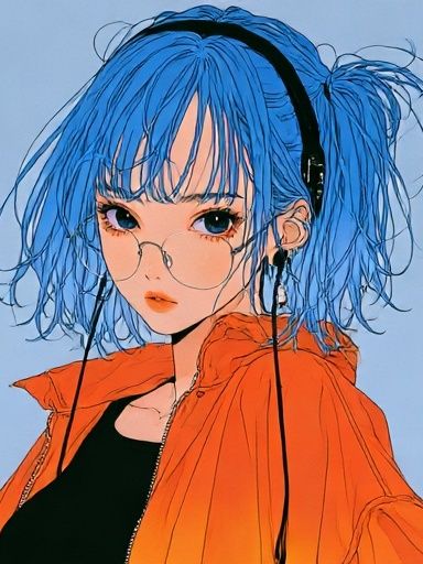 Blue-Haired Anime Girl Illustration Poster. poster detail