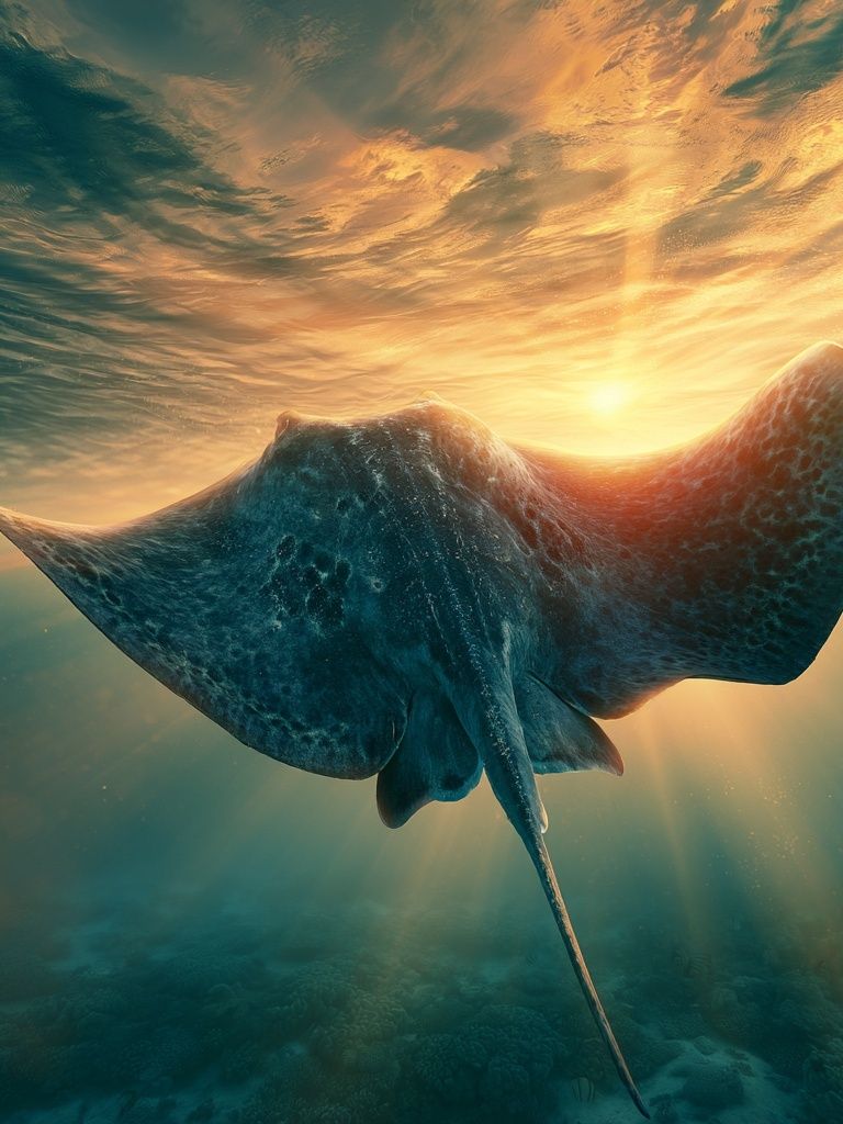 Sunlit Stingray Underwater Poster. poster — animals art