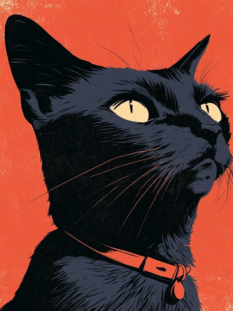 Black Cat Portrait Illustration Poster. poster — animals art