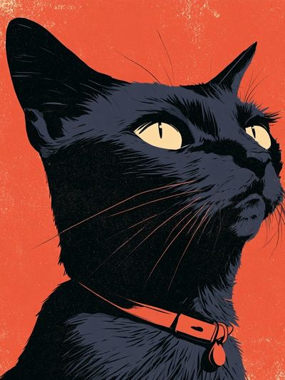 Black Cat Portrait Illustration Poster.