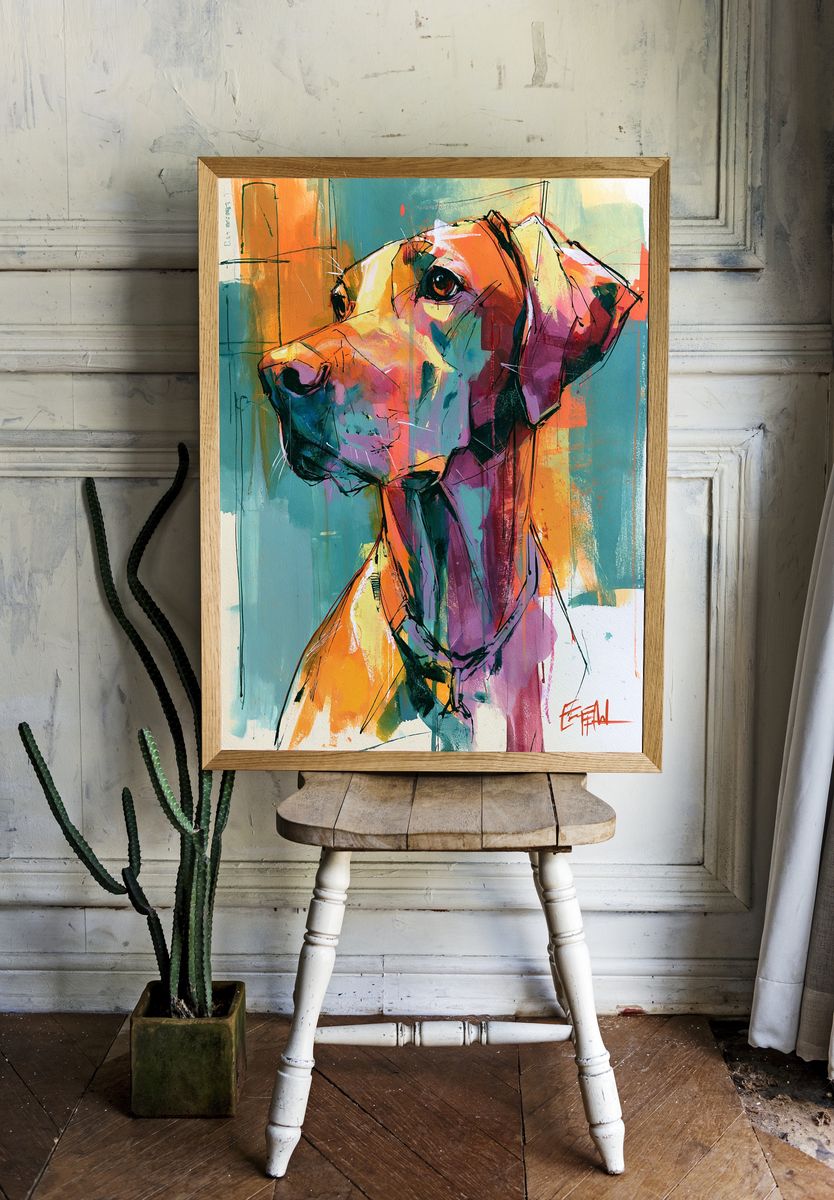 Colorful Dog Portrait Print. room preview