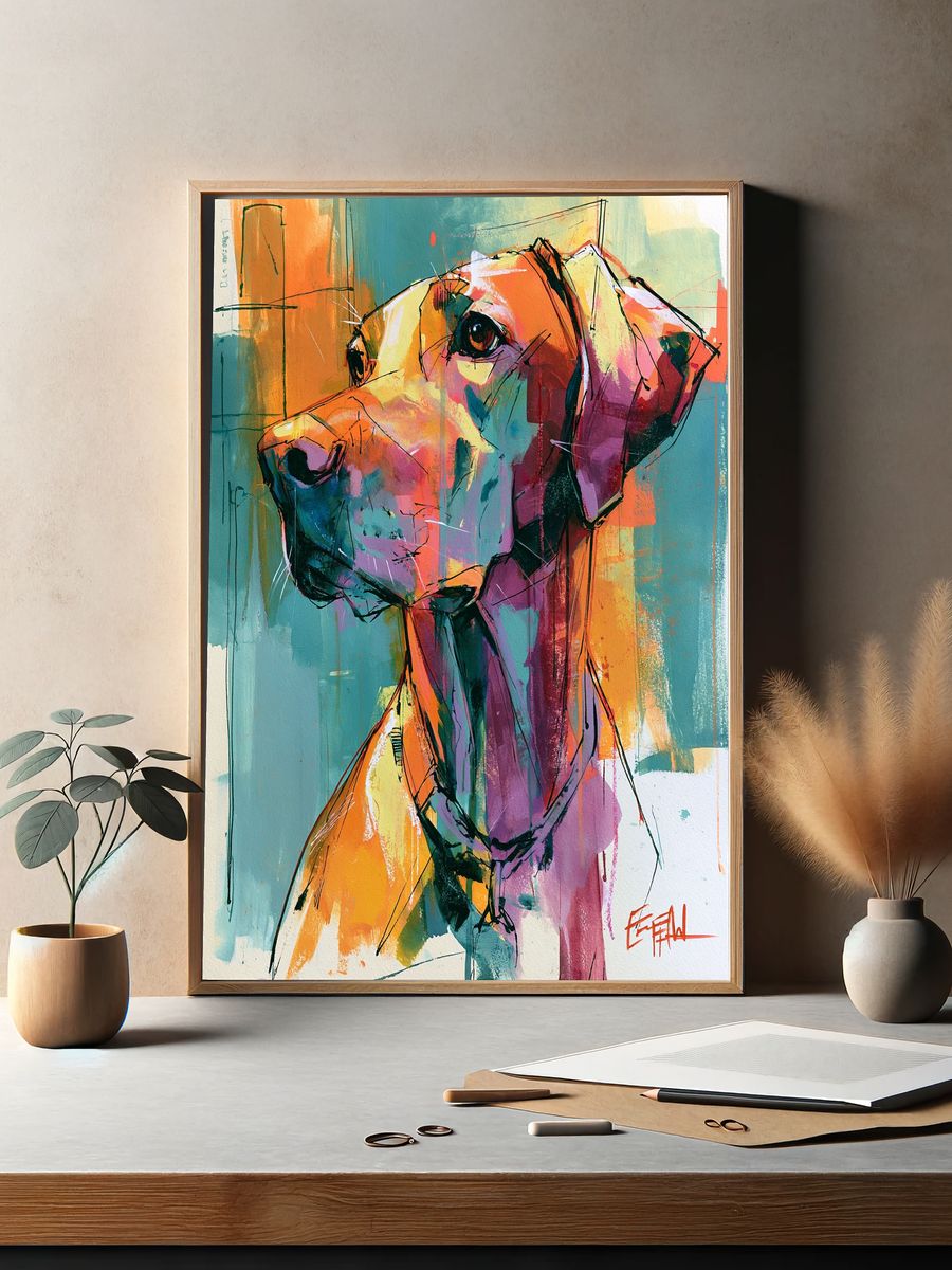 Colorful Dog Portrait Print. — room view 2