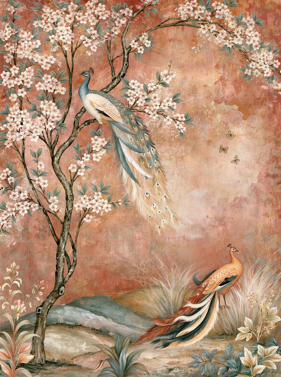 Peacock Blossom Garden Print. poster — animals art