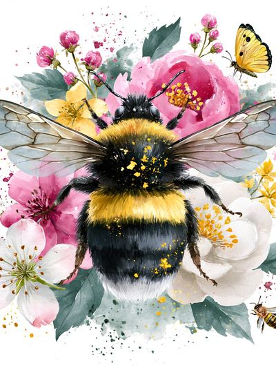 Bumblebee Blossom Watercolor Poster.