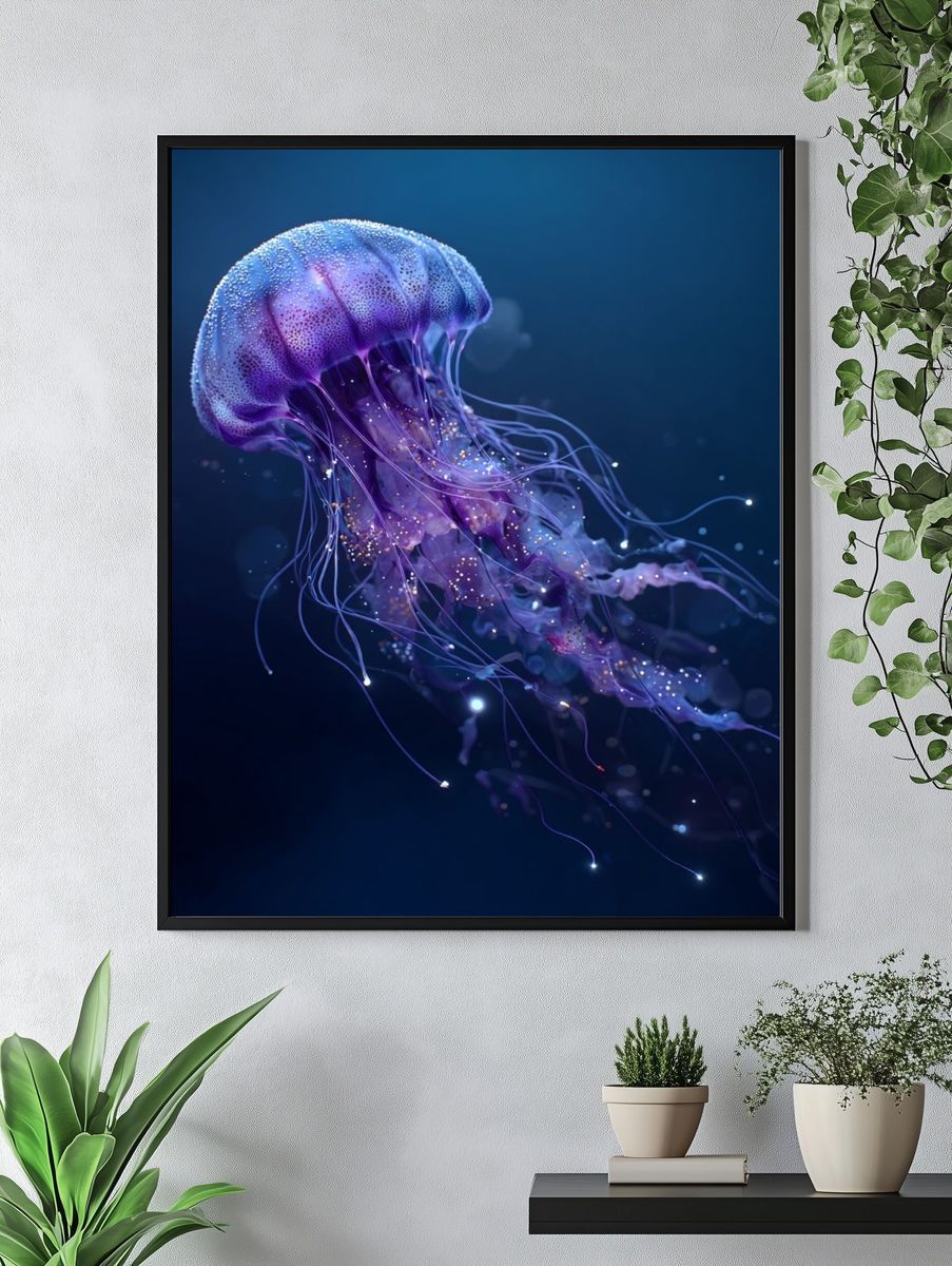 Glowing Jellyfish Digital Art Poster. — room view 4