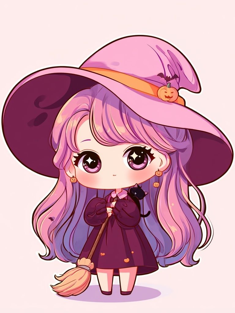 Cute Witch Girl Illustration Poster. poster detail