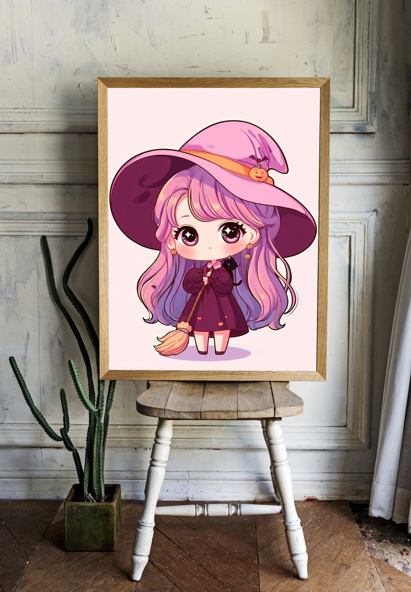 Cute Witch Girl Illustration Poster. room preview