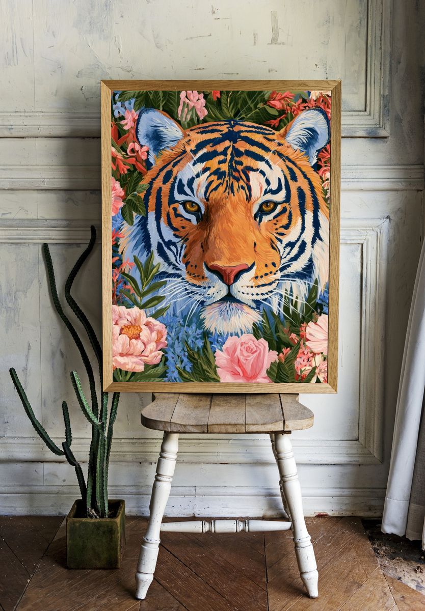 Tiger in Bloom Illustration Poster. room preview