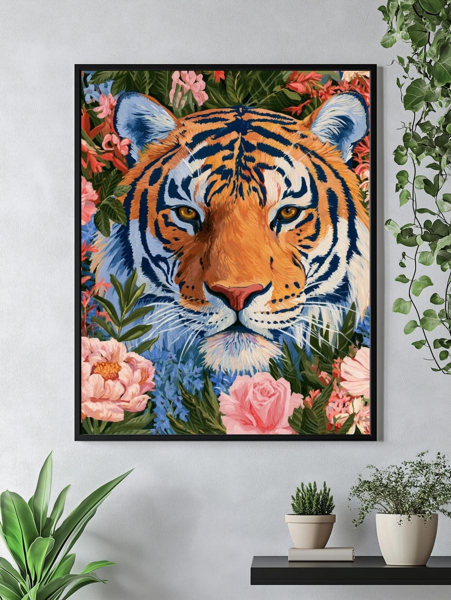Tiger in Bloom Illustration Poster. — room view 4