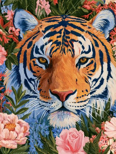 Tiger in Bloom Illustration Poster. poster