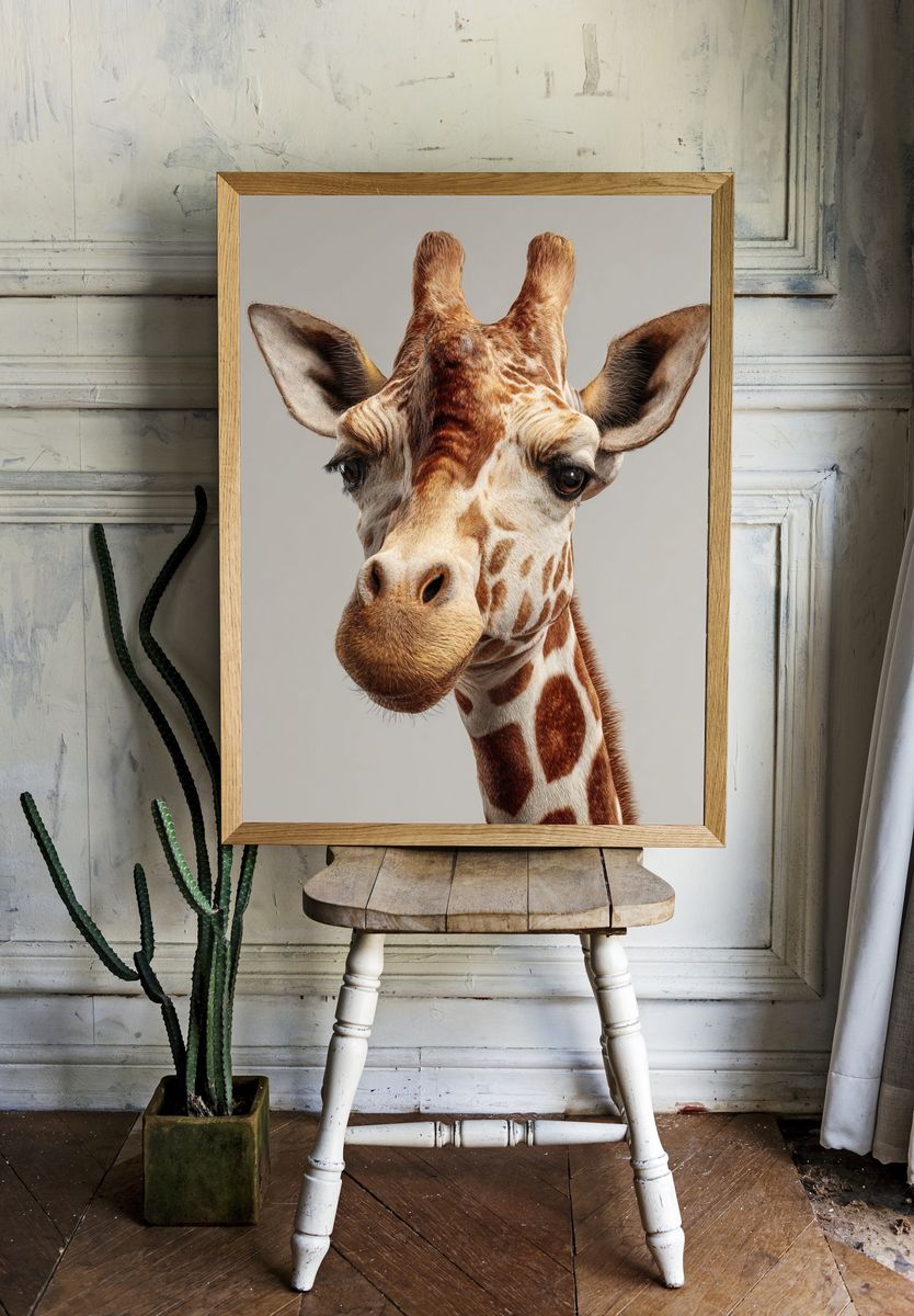 Giraffe Portrait Photography Poster. — room view 1