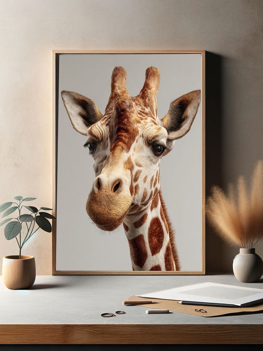 Giraffe Portrait Photography Poster. — room view 2