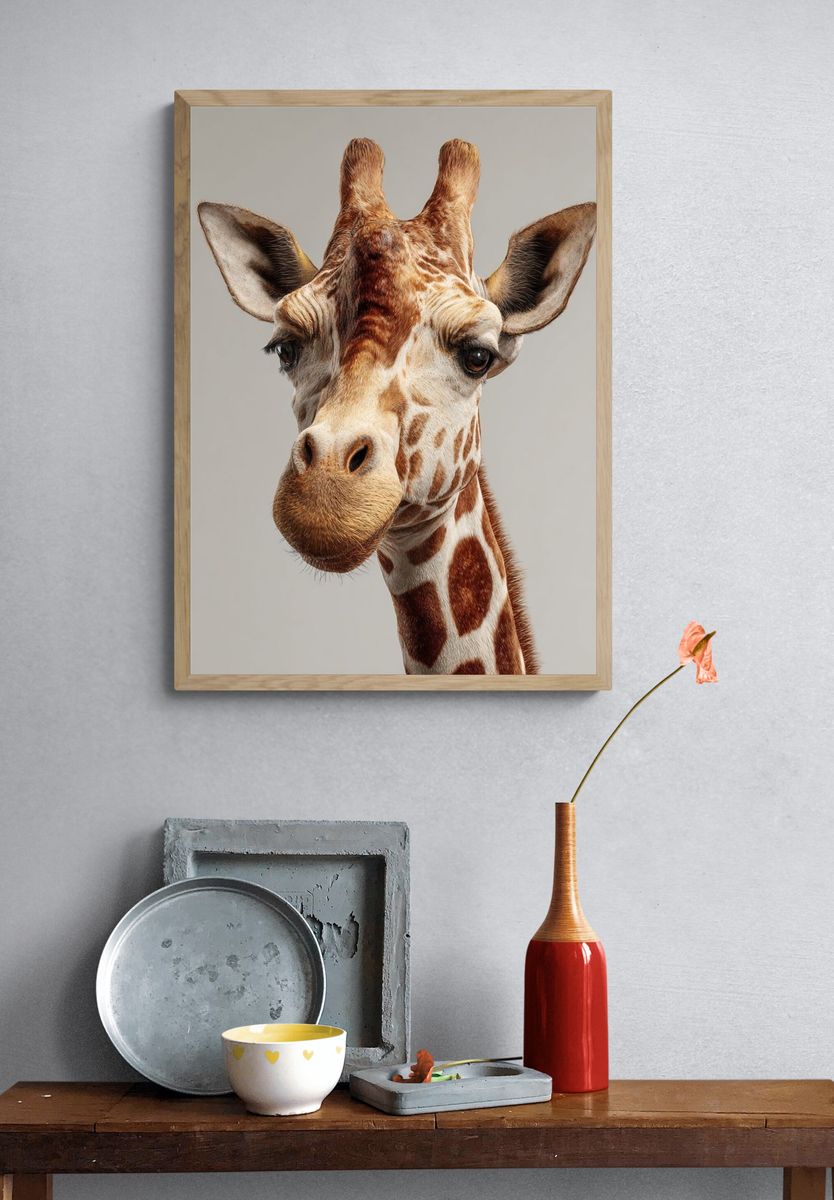 Giraffe Portrait Photography Poster. — room view 3