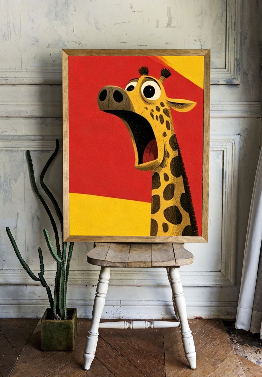 Surprised Giraffe Cartoon Print. room preview