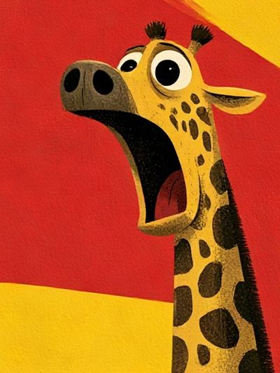 Surprised Giraffe Cartoon Print.