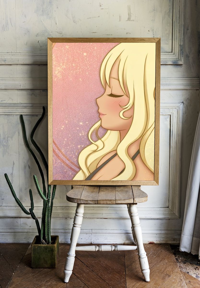 Blonde Anime Portrait Poster. room preview