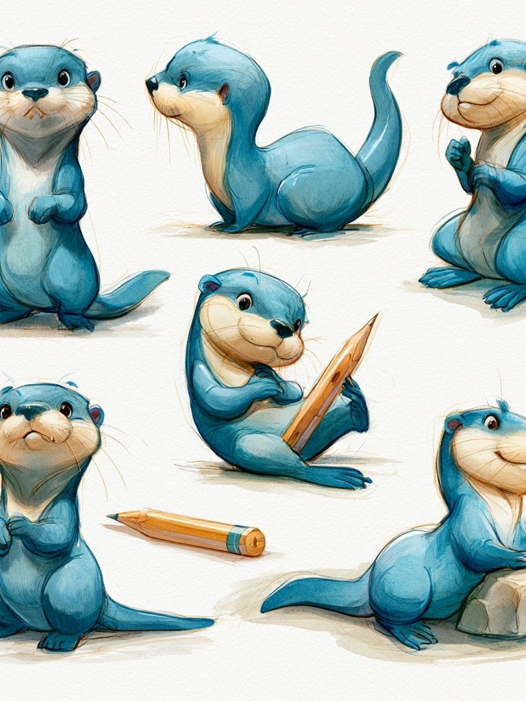 Cute Otter Sketches Illustration Poster. poster — animals art