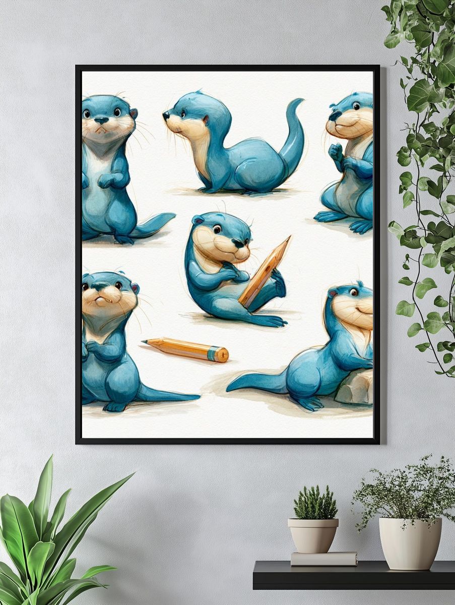 Cute Otter Sketches Illustration Poster. — room view 4