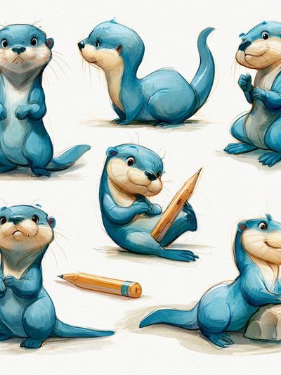 Cute Otter Sketches Illustration Poster. poster