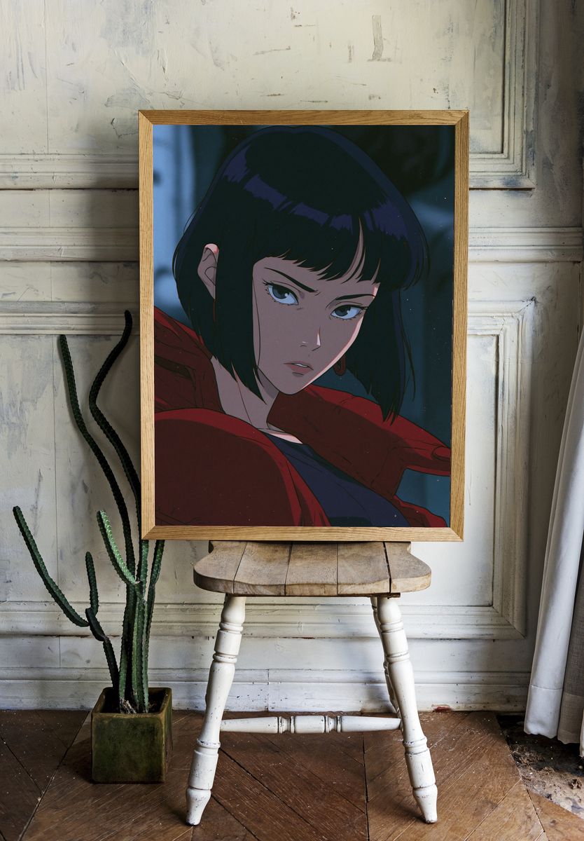Anime Portrait in Red — Illustration Print. room preview