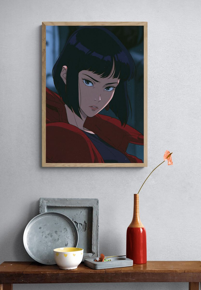 Anime Portrait in Red — Illustration Print. — room view 3