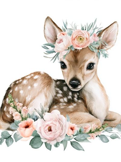 Floral Fawn Watercolor Poster.