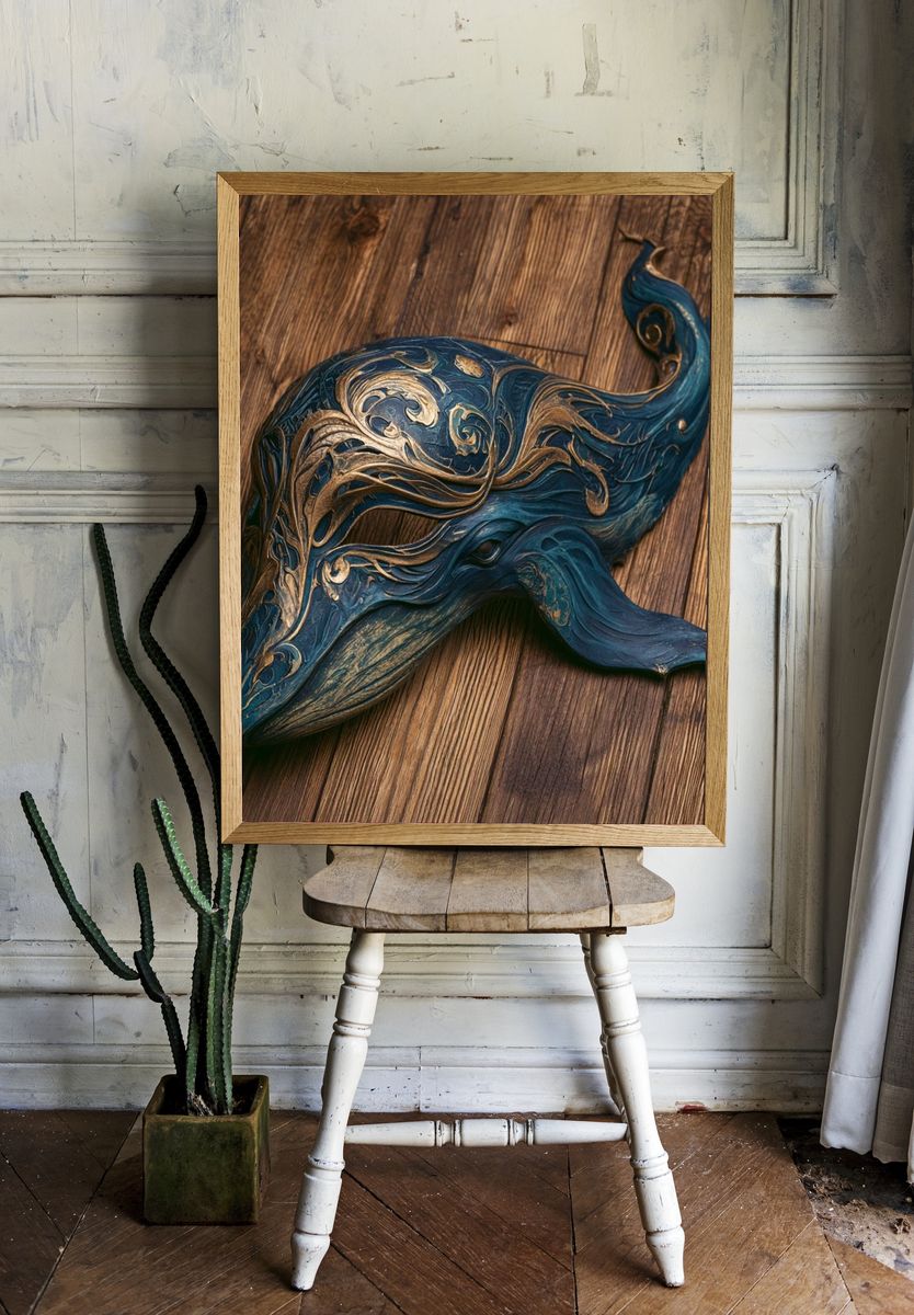Ornate Blue Whale Illustration Poster. room preview