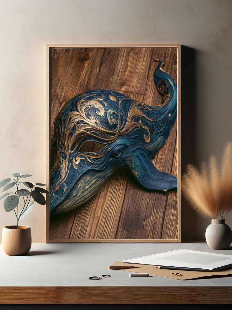 Ornate Blue Whale Illustration Poster. — room view 2