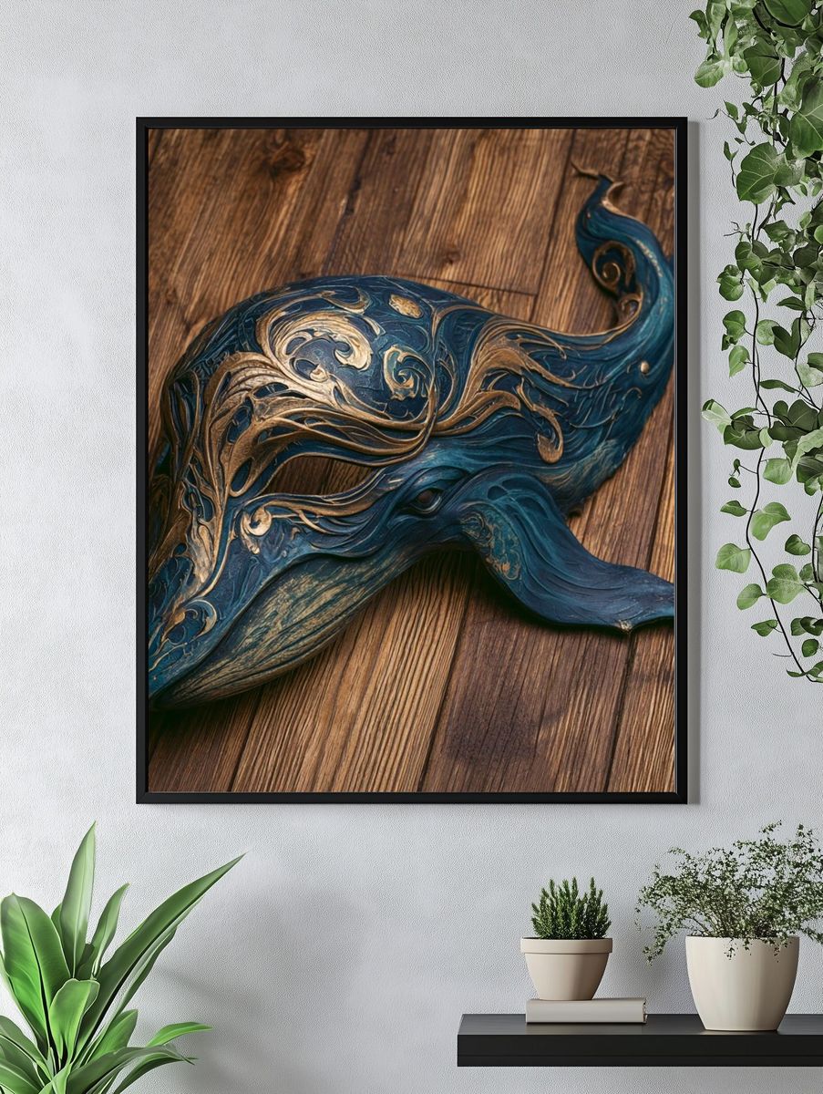 Ornate Blue Whale Illustration Poster. — room view 4