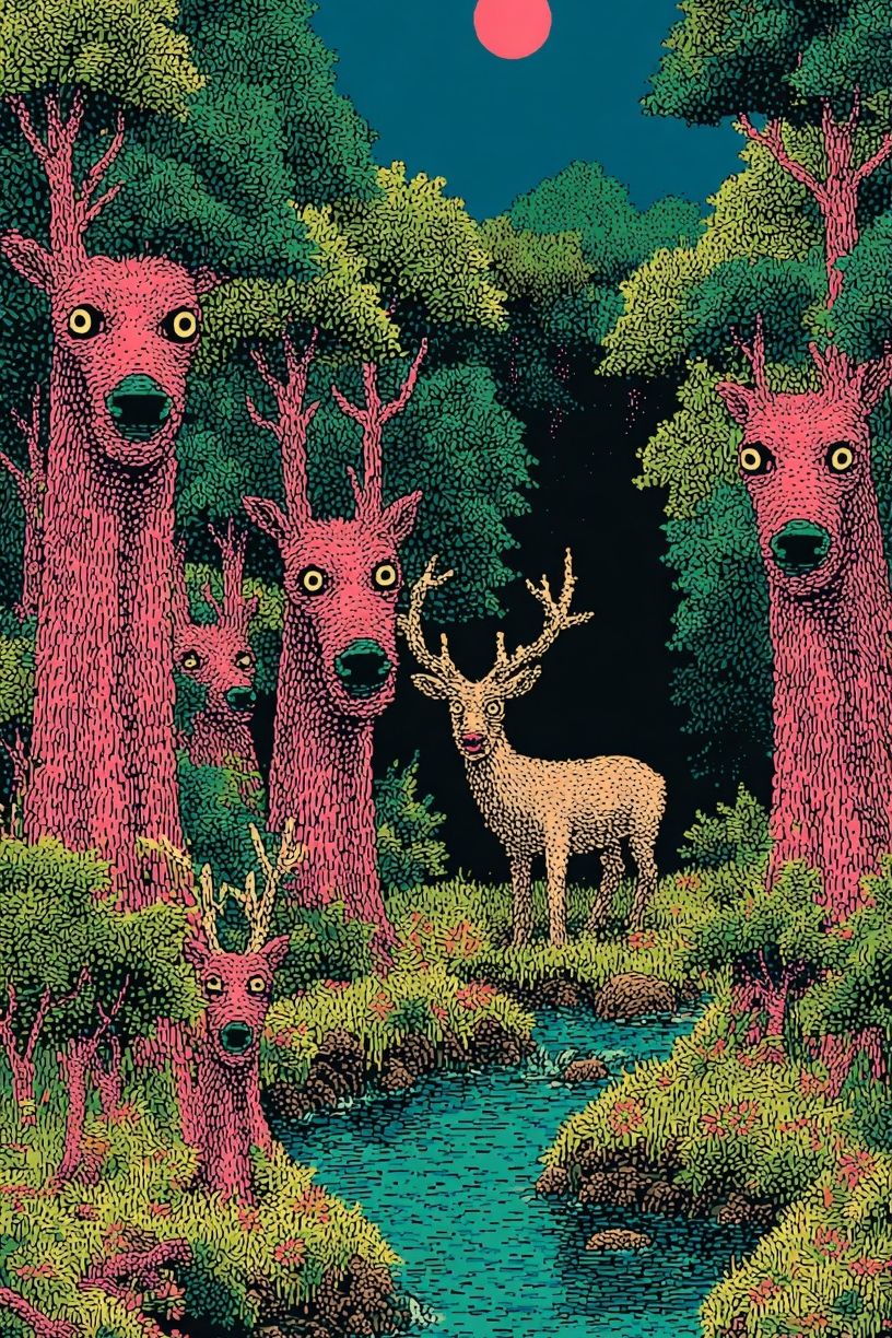Surreal Deer Forest Illustration Poster. poster detail