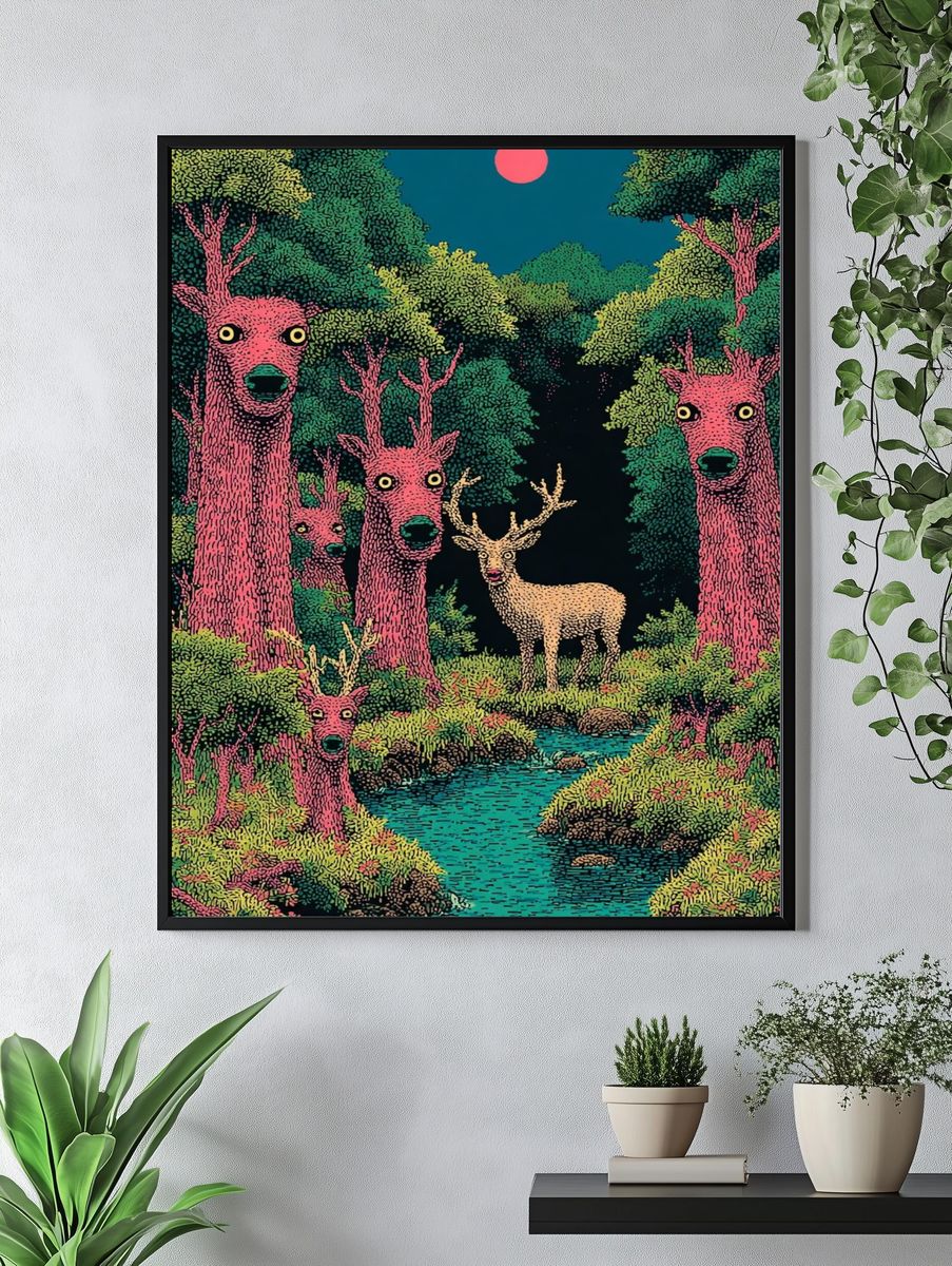 Surreal Deer Forest Illustration Poster. — room view 4