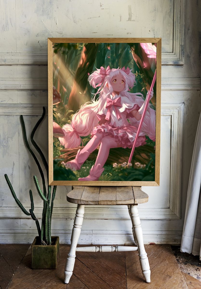 Pink Fairy Forest Anime Poster. room preview