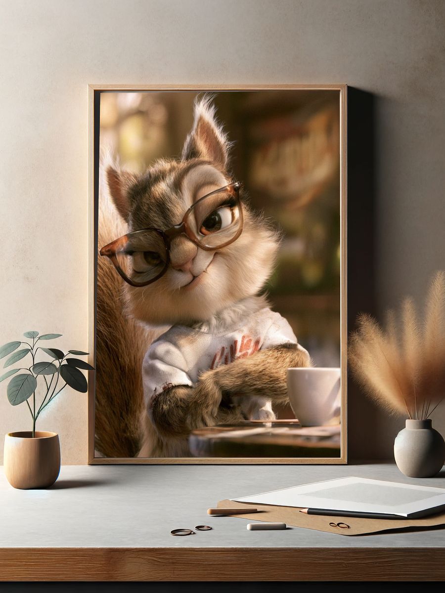 Squirrel with Glasses Illustration Poster. — room view 2