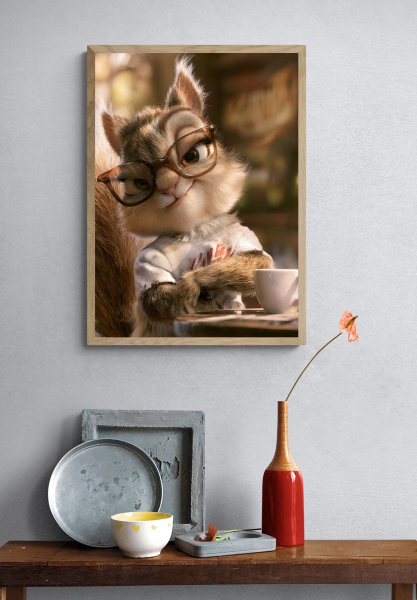 Squirrel with Glasses Illustration Poster. — room view 3