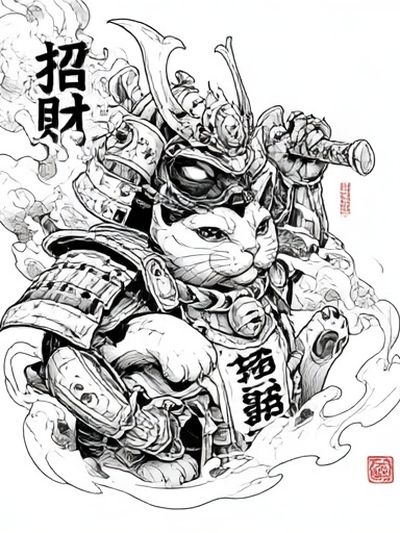 Samurai Cat Ink Illustration Poster. poster