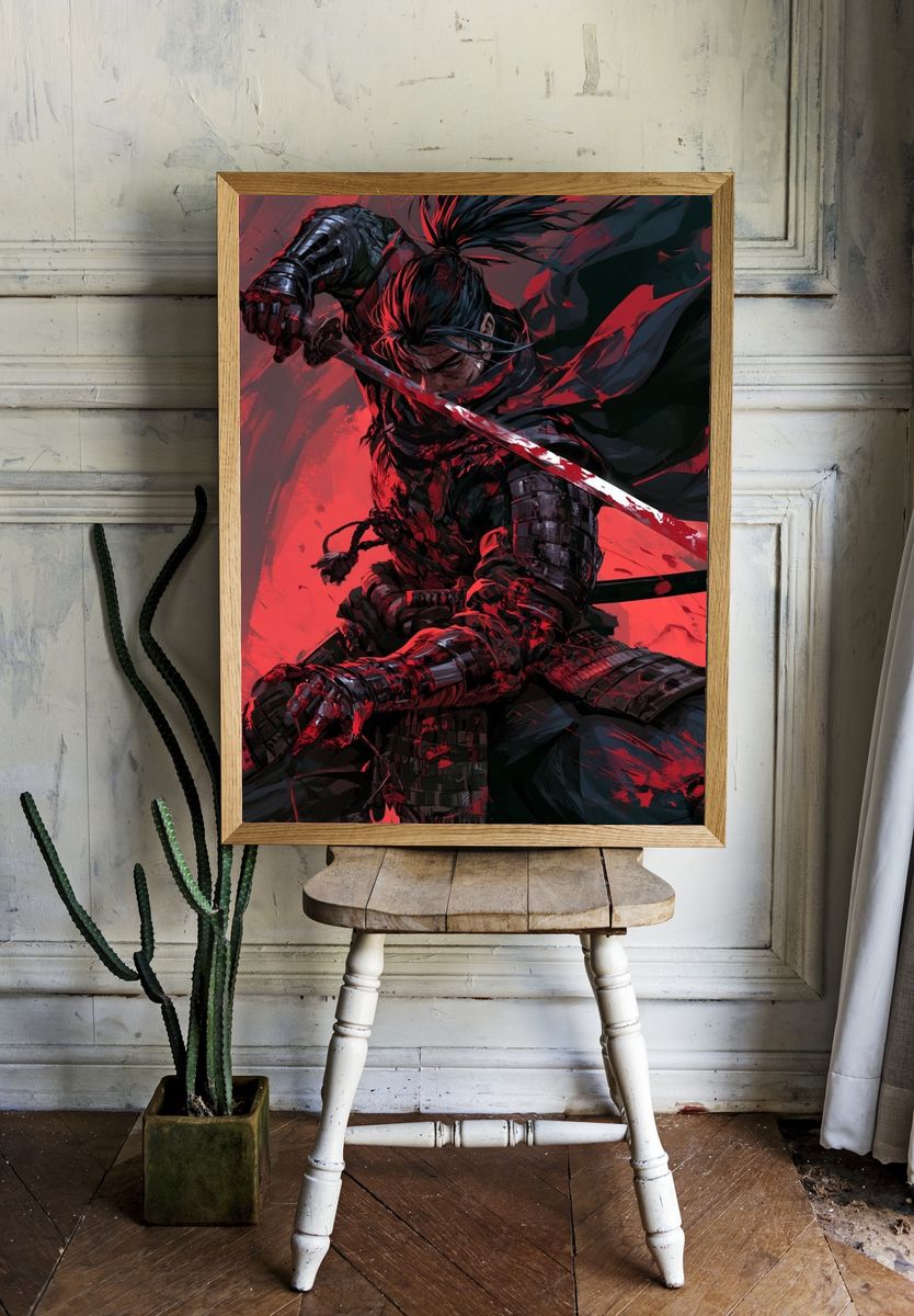 Samurai Warrior Red Ink Poster. — room view 1