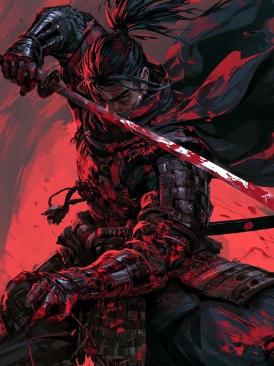 Samurai Warrior Red Ink Poster. poster