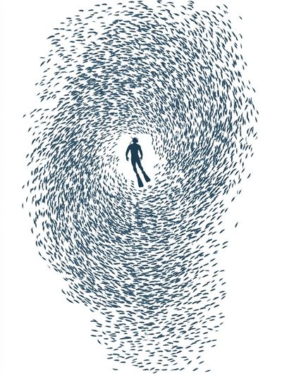Diver in Fish Swirl Poster. poster print
