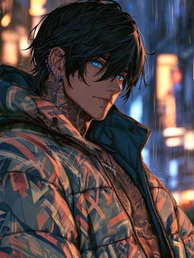 Rainy Neon Anime Portrait Poster.