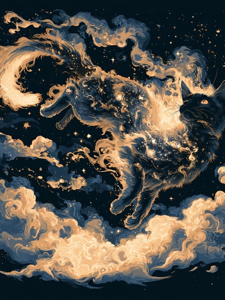 Celestial Black Cat Illustration Poster. poster detail