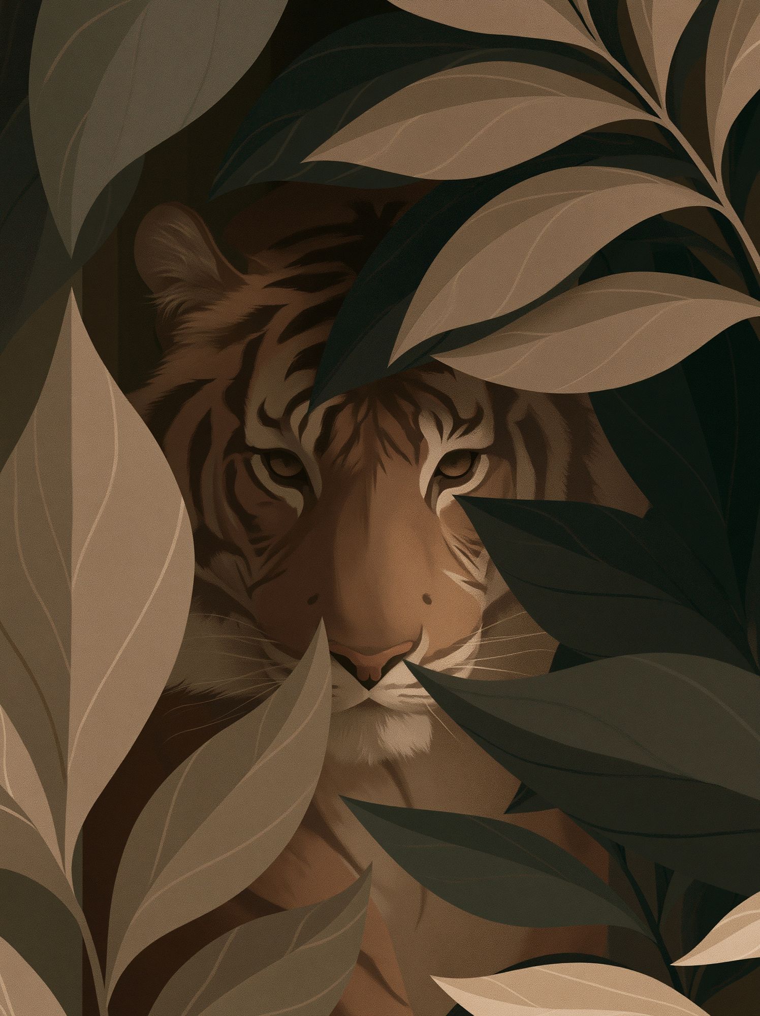 Tiger in Leaves Illustration Poster. poster — animals art