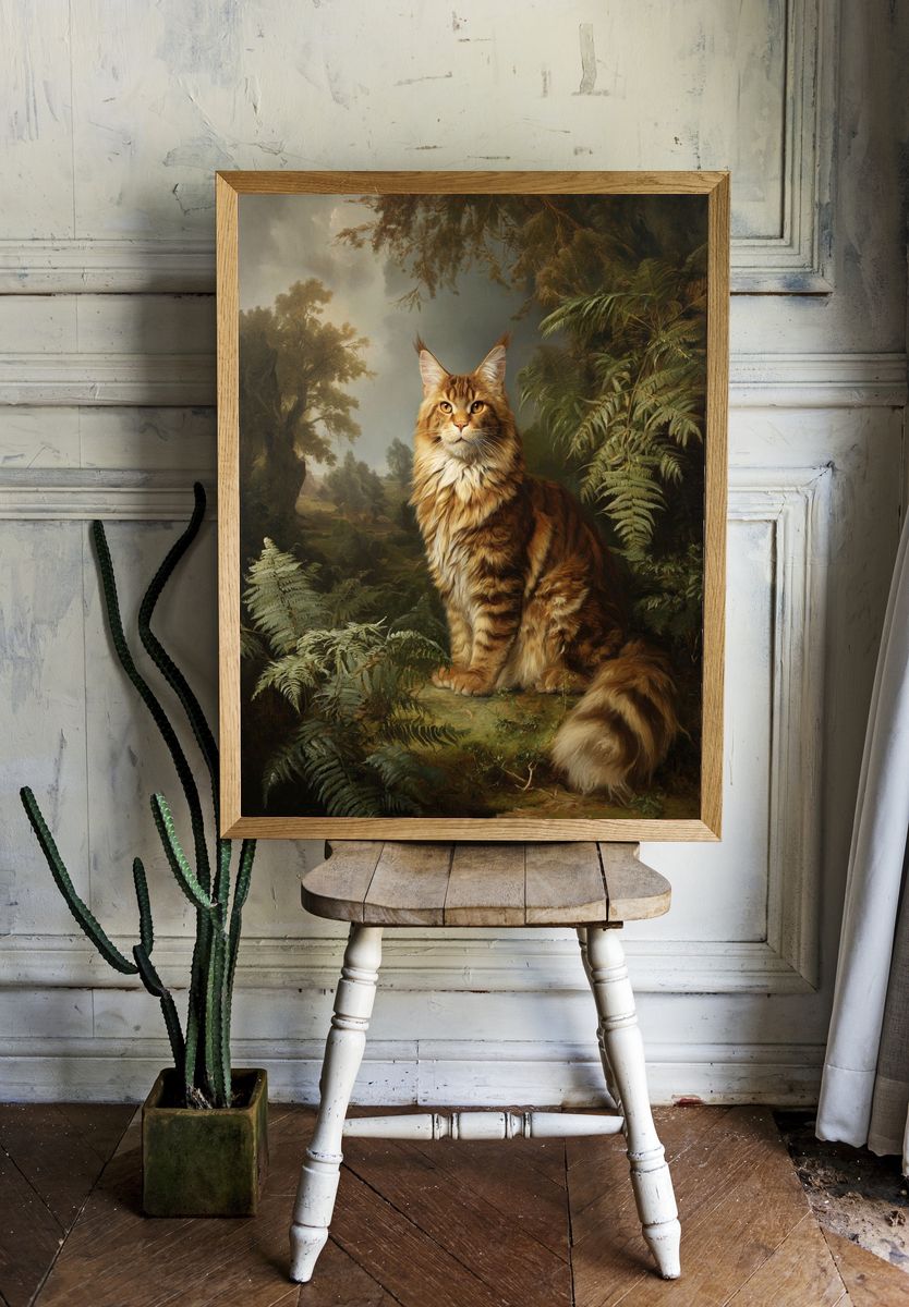 Majestic Maine Coon Forest Painting Poster. — room view 1