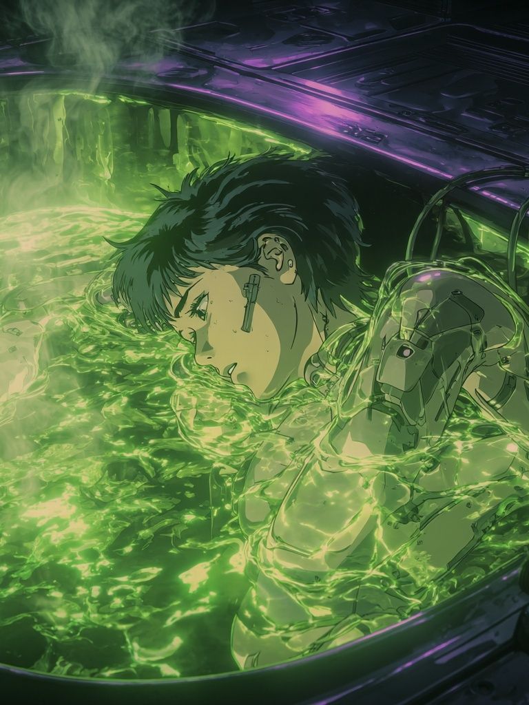 Cyberpunk Bath Scene Anime Print. poster detail