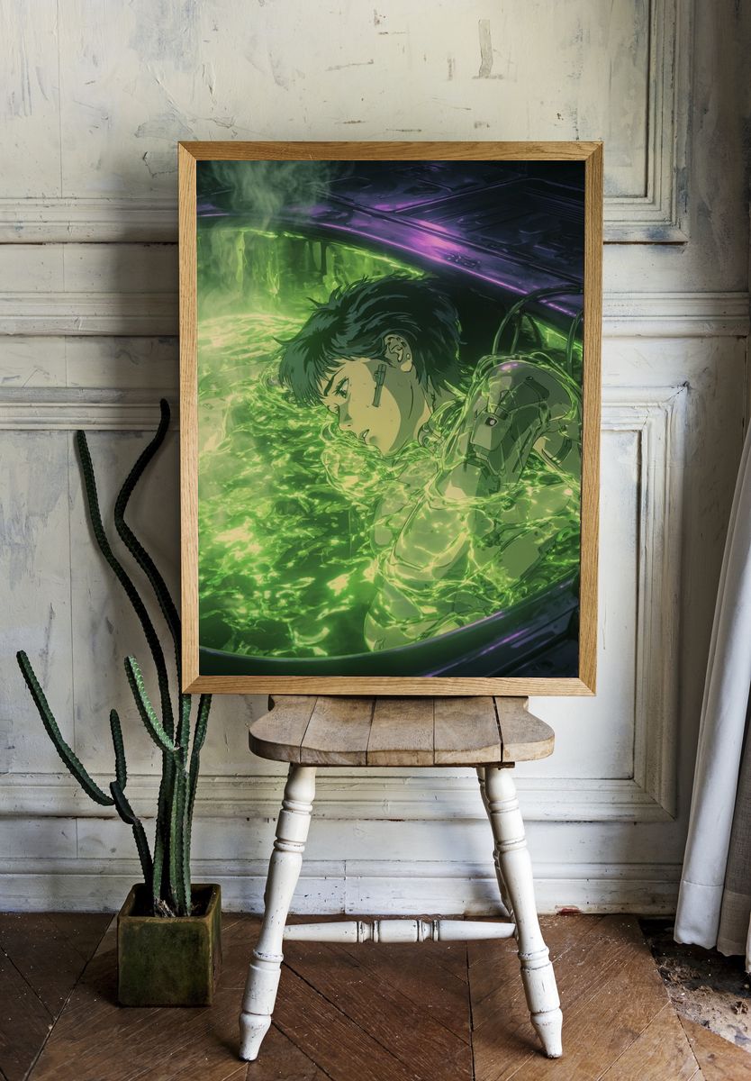 Cyberpunk Bath Scene Anime Print. — room view 1
