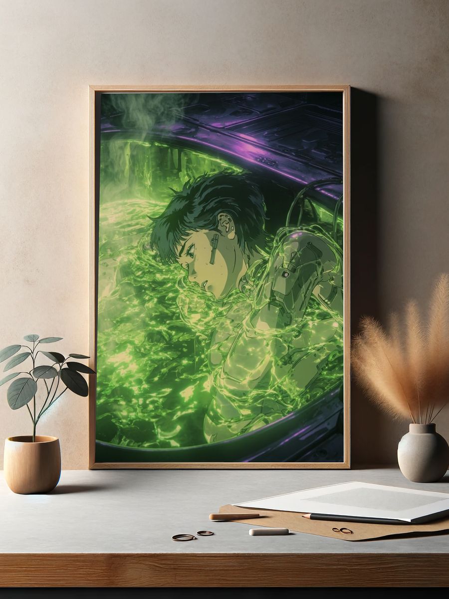 Cyberpunk Bath Scene Anime Print. — room view 2