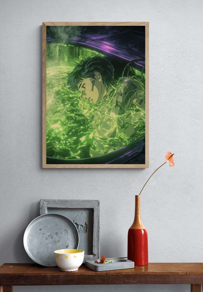 Cyberpunk Bath Scene Anime Print. — room view 3