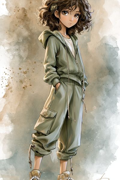 Curly-Haired Anime Girl Print. poster print