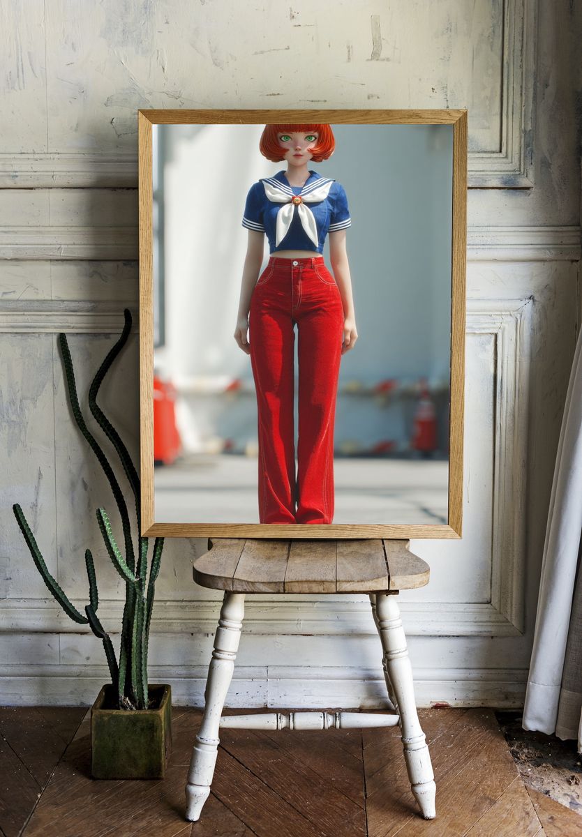 Anime Doll Portrait Print. room preview