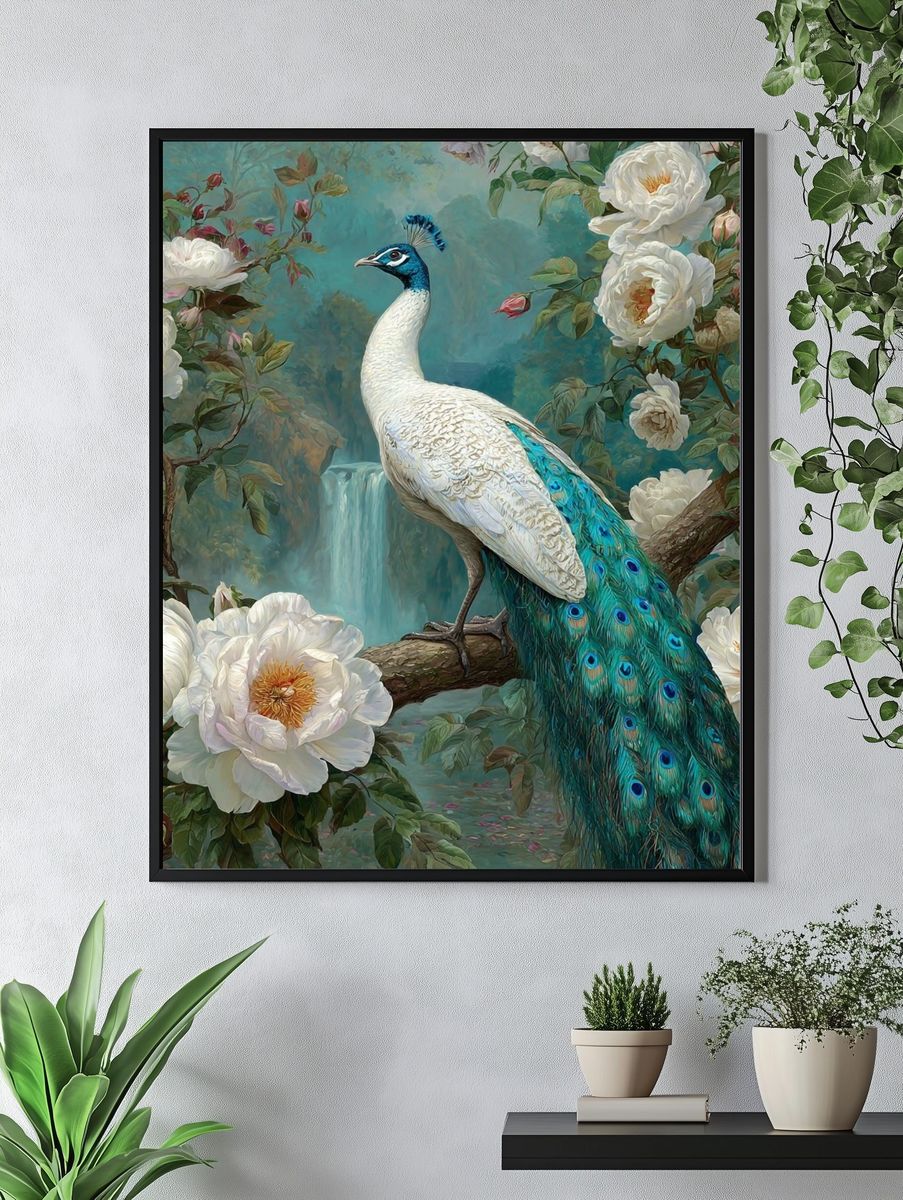Peacock in Bloom Illustration Poster. — room view 4