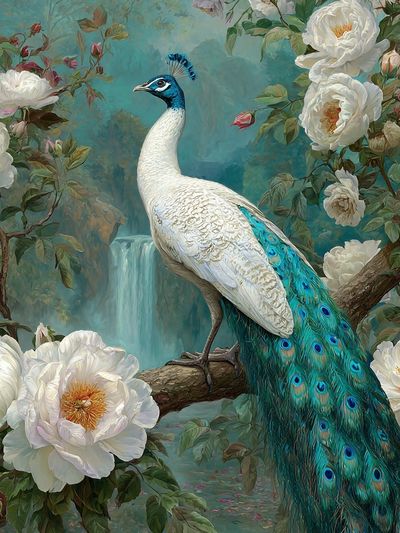 Peacock in Bloom Illustration Poster.